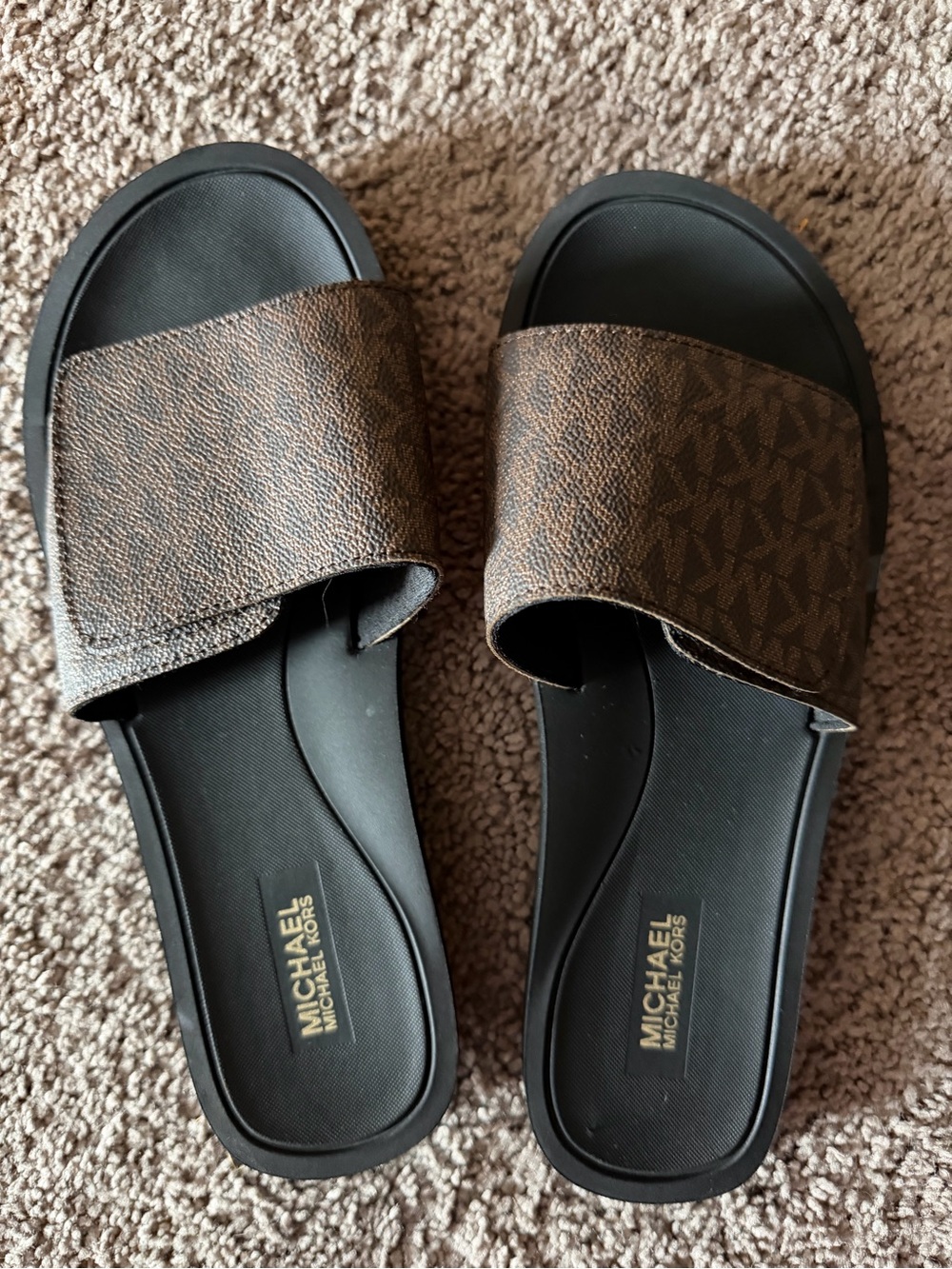 MICHAEL Michael Kors Black and Brown Slide Sandals